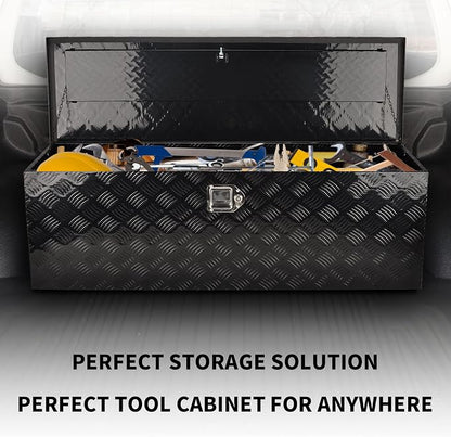 48 Inch Aluminum Truck Tool Box, 5 Bar Tread Pickup Truck Bed Tool Box Storage Organizer with Lock & 2 Keys,Black (48"X15"X15")