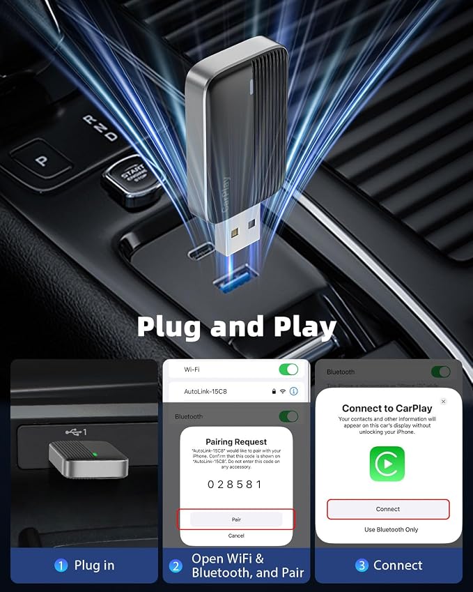 MoKo Wireless CarPlay Adapter for Apple iPhone, Mini Car Play Adapter for iOS 10+ & Cars with Apple CarPlay, Wired Car Play to Wireless, Fast Response Stable Control No Delay Not for Android,BlackGry