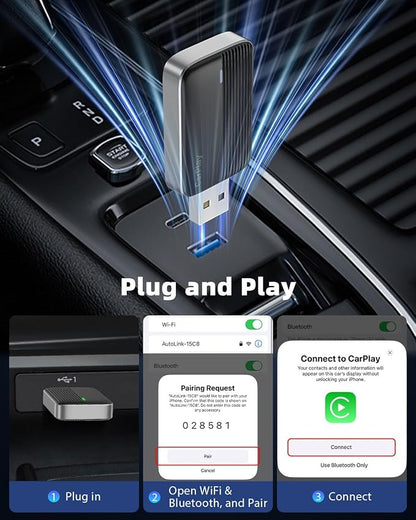 MoKo Wireless CarPlay Adapter for Apple iPhone, Mini Car Play Adapter for iOS 10+ & Cars with Apple CarPlay, Wired Car Play to Wireless, Fast Response Stable Control No Delay Not for Android,BlackGry
