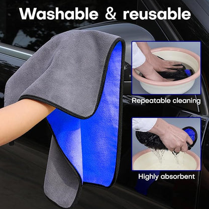 Hovom 3PCS Car Microfiber Towels, 23.62"×11.81" Lint-free Microfiber Towels for Cars Wash Drying, Super Absorbent Auto Cleaning Cloths, Reusable Washing & Detailing Towel, Car Cleaning Supplies (Blue)