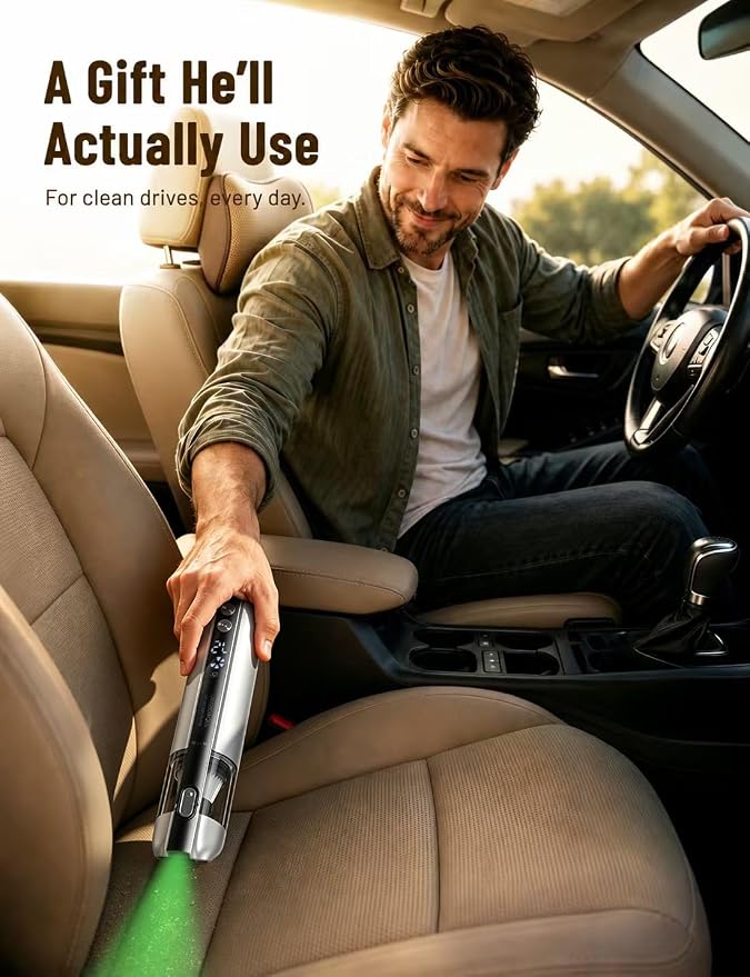 Handheld Cordless Car Vacuum Cleaner 15000Pa, 3-in-1 Portable Vacuum with LED Light,LED Display & Washable HEPA Filter,USB-C Rechargeable, up to 30-Min Runtime for Car, Home, Desk & Pet Hair(white)