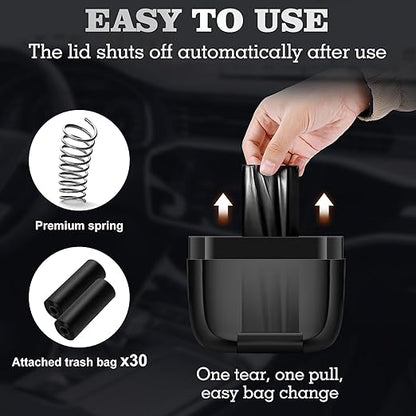 Car Trash Can with Lid，Built-in Storage Garbage Bag，Leakproof Vehicle Trash，Car Accessories for Interior,Mini Garbage Bin for Automotive, Home, Office, Kitchen, Bedroom，with 30pcs Trash Bags