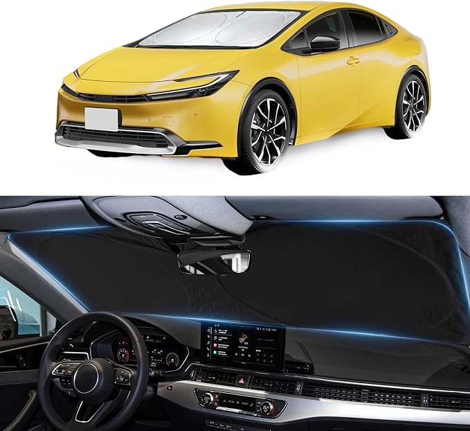 Sun Shade for Toyota Prius Windshield Sunshade Custom fit Toyota Prius 2026-2025 2023 Foldable Front Window Cover Retractable Sun Visor Protector Keep Interior Cool UV Blocker