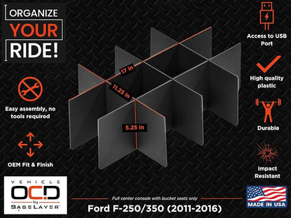Vehicle OCD - Center Console Organizer for Ford F250 / F350 SuperDuty (2011-2016) (Full Console w/Bucket Seats ONLY) - Made in USA - SLX120