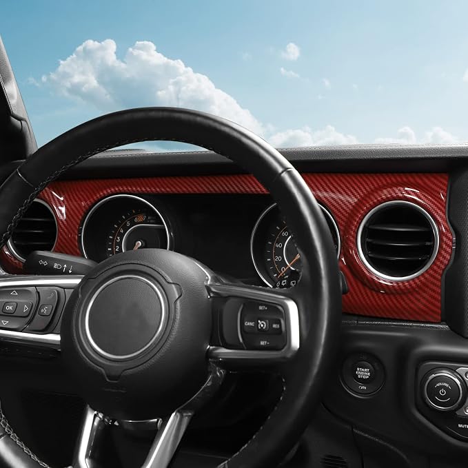 RT-TCZ Center Console Trim Cover Dashboard Control Panel Cover Decorative Interior Accessories for Jeep Wrangler JL JLU & Gladiator JT 2018-2022,Red Carbon Fiber
