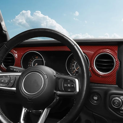 RT-TCZ Center Console Trim Cover Dashboard Control Panel Cover Decorative Interior Accessories for Jeep Wrangler JL JLU & Gladiator JT 2018-2022,Red Carbon Fiber