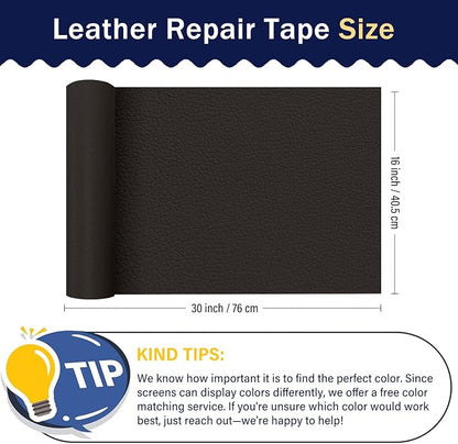 Zenyao Leather Repair Patch Tape - Self Adhesive Leather Repair Kit for Car Seat Furniture, Heavy Duty Vinyl Repair Patch for Couch Sofa, Waterproof Fix for Tears, 16x30 Inch Roll, Dark Brown