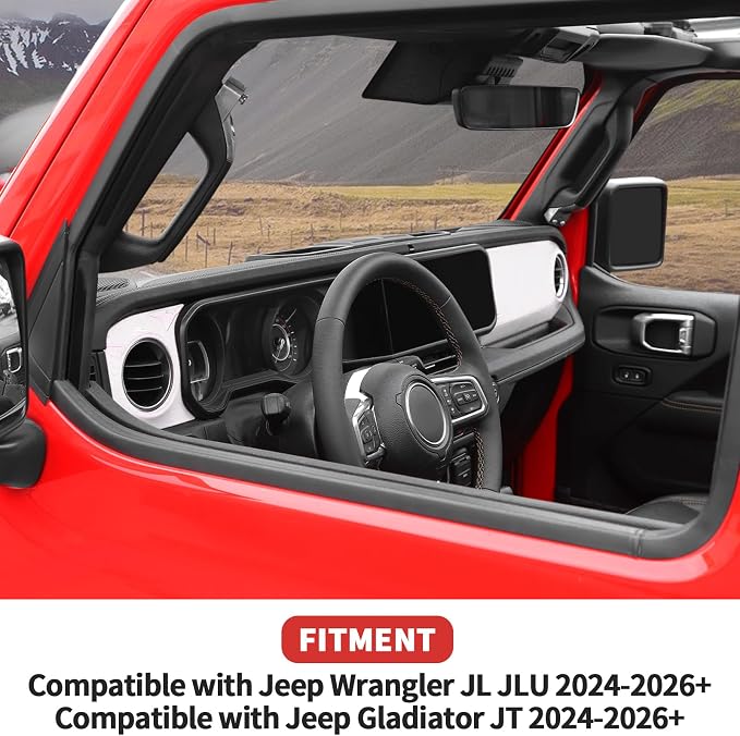 Center Console Dashboard Decorative Panel Trim Cover Kit Compatible with 2024-2026 Jeep Wrangler JL JLU & Jeep Gladiator JT(White)