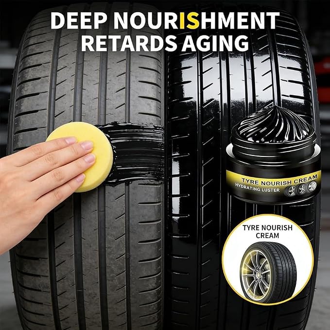 Tyre Nourish Cream, 2026 Car Tire Coating Paste, Powerful Wheel Cleaning Refurbish Wax, Long-Lasting Tire Shine Gel for for Wheel Protection, Restores Black Gloss (Black 1pcs Large)