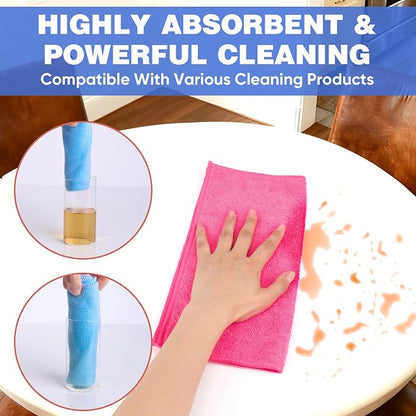 TEAWOO 10 PCS Pink Microfiber Cleaning Cloths, Highly Absorbent Microfiber Towels for Car, Kitchen, Bathroom and Household Cleaning, 11.8" X11.8