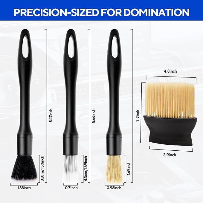 7PCS Car Detailing Brush Kit - Ultra Soft Boars Hair Car Interior Detailing Brushes, Includes 4 Different Brushes, Multi-use for Cleaning Interior or Exterior