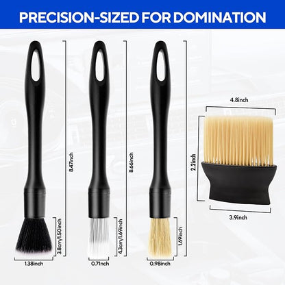 7PCS Car Detailing Brush Kit - Ultra Soft Boars Hair Car Interior Detailing Brushes, Includes 4 Different Brushes, Multi-use for Cleaning Interior or Exterior