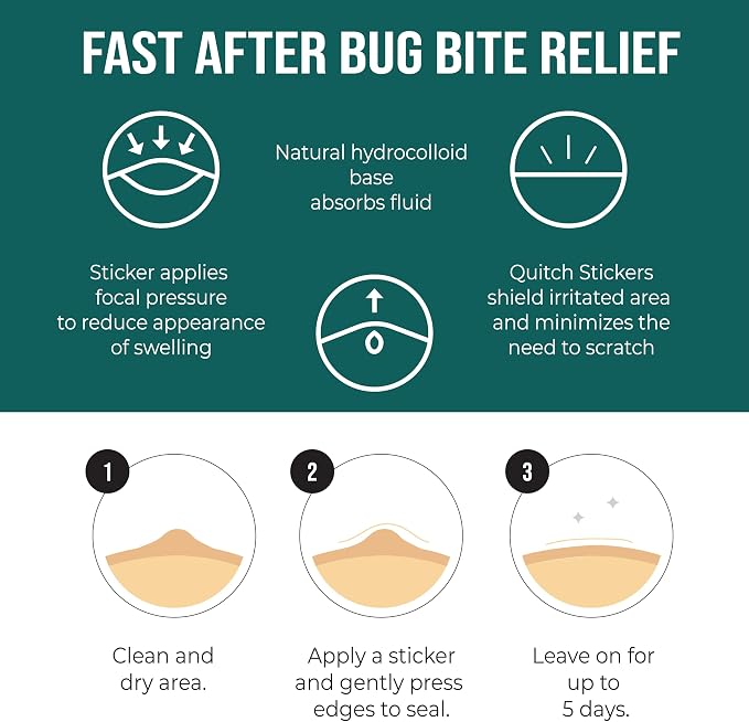 Quitch Mosquito Bite Itch Relief Patch, After Bite Insect Bite Treatment, Anti Itch Cream Alternative, Insect Bite Relief, Cruise, Travel and Camping Essential for Kids