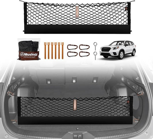 Muslogy Truck Bed Cargo Net Trunk Netting Compatible with 2025 2026 Subaru Forester Accessories, Pickup Cargo Organizer SUV Sedan Storage Net w/Heavy Duty Carabiners
