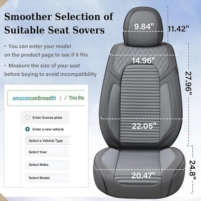 Coverado Car Seat Covers Full Set, Leather Seat Covers for Cars, Automotive Seat Cover Car Accessories Universal Fit for Most Cars SUV Trucks(Gray)