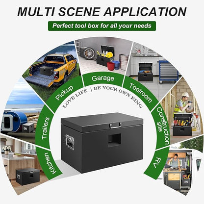 24" Truck Tool Box,Heacy Duty Metal Storage Organizer with Strong locking tongue,Trailer Tongue Box with Safe Hinge, for Truck,Pickup,RV,Garage,Best gift for family and friend,Black Power Coating