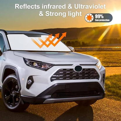 Windshield Sun Shade for Toyota Rav4 Accessories 2019-2025 2026, Custom Fit Foldable Front Window Sunshade Sun Visor Protector, Block UV Rays Keep Your Car Cooler
