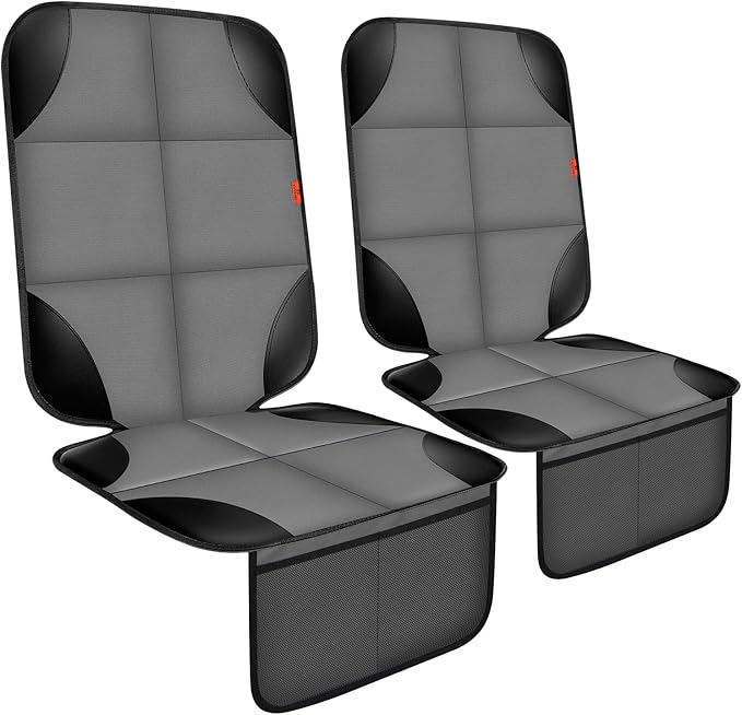 XHYANG Car Seat Protector 1 Pack Car Seat Cushion Mat Thickest Padding,Waterproof 600D Fabric Car Seat Covers for Non-Slip Backing Mesh Pockets for Baby and Pet (Gray, 2 Pcs)