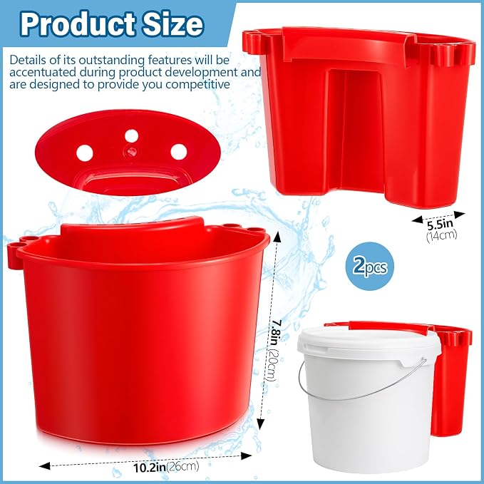 2 Pcs Car Detailing Bucket Organizer 10.2 x 7.8 x 5.5 Inch Car Washing Bucket Caddy Portable Multipurpose Hanging Organizer for Accessories Tool Home Garden Camping (Red)