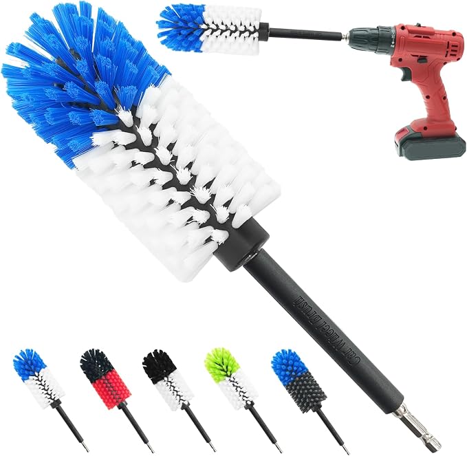 Wheel Brush, Soft Drill Wheel Cleaner Brush, Drill Brush for Car Wheel, No Scratches Highly Dense and Durable Car Wheel Brush Rim Tire Car Cleaning Brush for Wheels, Rims, Engines, Exhaust