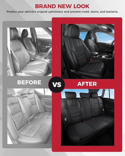 FREESOO Universal Full Seat Covers, Waterproof Faux Leather Automotive Seat Covers with Carbon Fiber Texture Seat Belt Pads, Anti-Slip Airbag Compatible Car Seat Covers for Cars SUVs Trucks