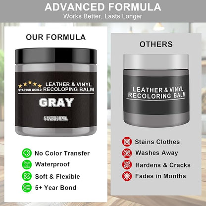 STARTSO WORLD Gray Leather Recoloring Balm, Leather Repair Kit for Furniture,Couches & Car Seats, Leather Paint, Leather Color Restorer, Leather Scratch Remover
