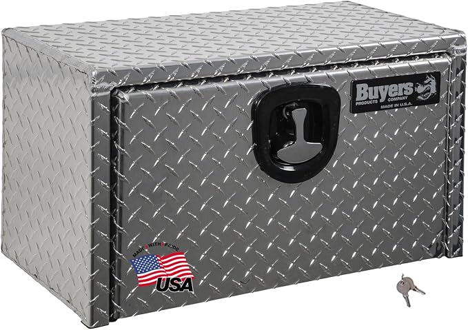 Buyers Products 1705149 Diamond Tread Aluminum Underbody Truck Tool Box, 14 x 12 x 18, Made in USA, .100 in. Thick, Corrosion Resistant, Locking Compression Latch, Secure Storage for Work Trucks