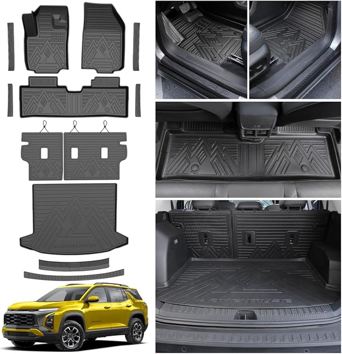 KUST Floor Mats for 2025-2026 Chevy Equinox/GMC Terrain Accessories (Gas Only), All Weather Car Mats with Backrest Mat & Cargo Trunk Liner & Door Sill Protector, TPE Rubber, Raised Edge, Full Set