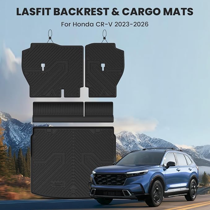 LASFIT Cargo Mat with Backrest Mat for Honda CR-V 2026 2025 2024 2023 (Gasoline & Hybrid & e:FCEV), All Weather Custom Fit TPE Trunk Mat Trunk Liner Cargo Liner with Seatback Mat (Upper Position)