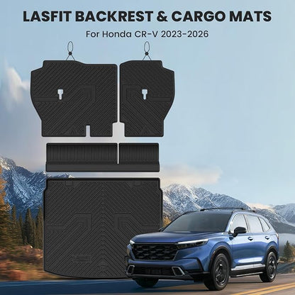 LASFIT Cargo Mat with Backrest Mat for Honda CR-V 2026 2025 2024 2023 (Gasoline & Hybrid & e:FCEV), All Weather Custom Fit TPE Trunk Mat Trunk Liner Cargo Liner with Seatback Mat (Upper Position)