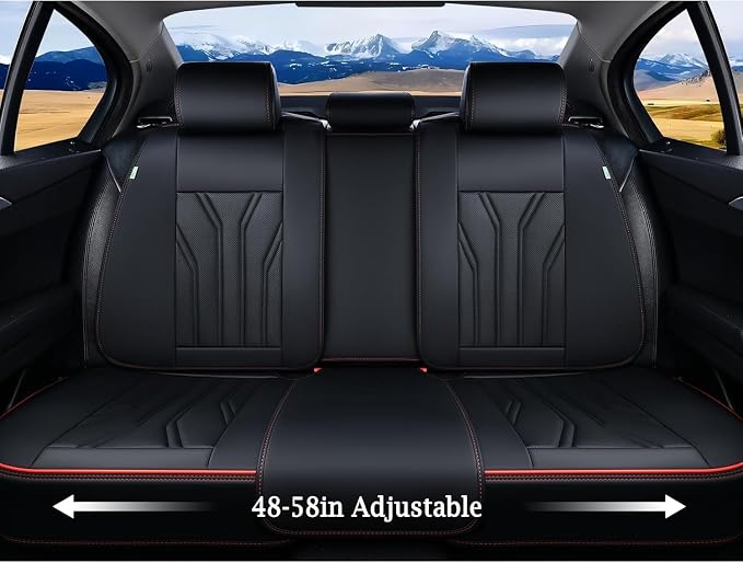 FLORICH Leather Seat Covers Full Set Car Seat Protectors 5 Seats Automotive Seat Covers Universal Fit for Most Cars Trucks SUV-Black&Red Line
