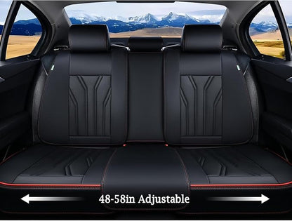 FLORICH Leather Seat Covers Full Set Car Seat Protectors 5 Seats Automotive Seat Covers Universal Fit for Most Cars Trucks SUV-Black&Red Line