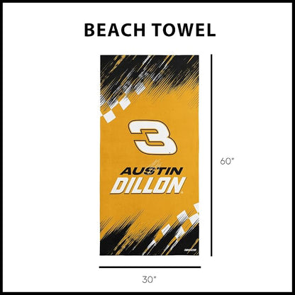 Northwest NASCAR Austin Dillon Simple Speed Beach Towel, Cotton Blend Lightweight Bath, Pool Swim Travel Fan Gear, 30 x 60 Inch