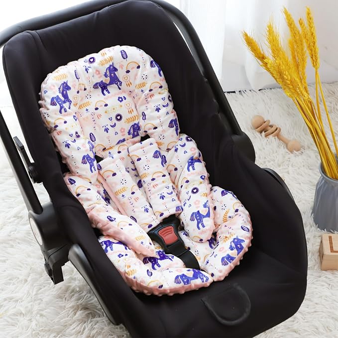 Infant Car Seat Insert Girls Boys, Soft Car Seat Head Support Baby & 2 Strap Pads, Preemie Newborn Carseat Insert Reversible Fits For Stroller, Baby Swing, Rocker, Bassinets, Bouncer, Unicorn