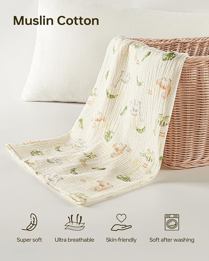 100% Muslin Cotton Car Seat Cover for Baby, Soft Breathable Car Seat Canopy, Universal Infant Carseat Cover Sun Protector, Lightweight Summer Stroller Cover for Boys Girls - Dinosaur