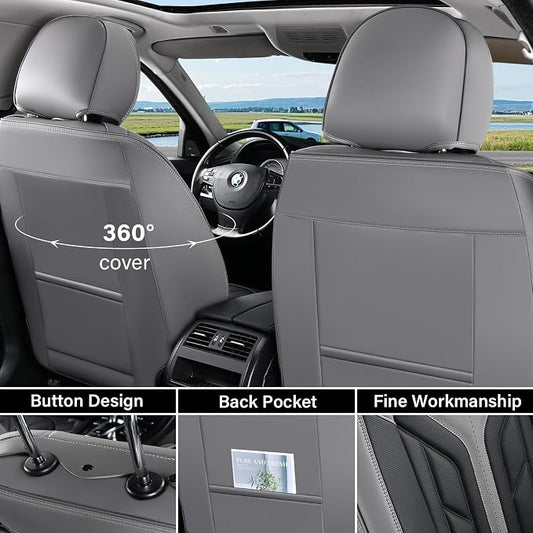 Coverado Seat Covers, Car Seat Covers Front Seats, Leather Seat Covers for Cars, Automotive Seat Covers Car Seat Protector Car Seat Cushion Universal Fit for Most Sedans SUV Pick-up Truck(Gray&Black)