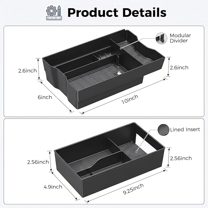 DIAMOOKY Center Console Organizer Compatible with Toyota RAV4 2026 Interior Accessories, Dual-Layer Armrest Storage Box with Lower Silicone Storage Divider Tray & Upper ABS Organizer Insert - 2pcs