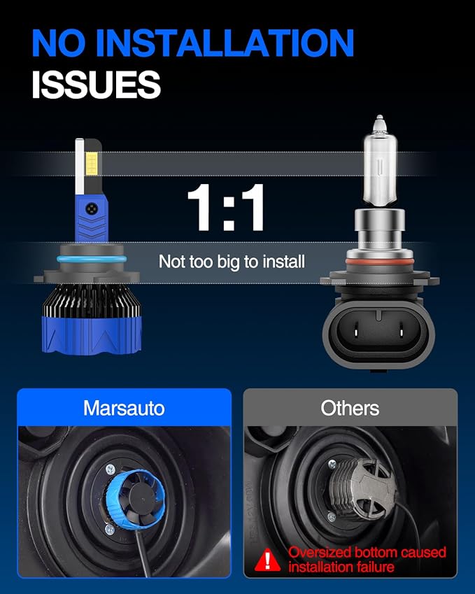 Marsauto 9006/HB4 Driving Bulbs, 800% Super Bright 6500K Cool White 9006 Driving Fog Bulb, IP68 Waterproof Pack of 2