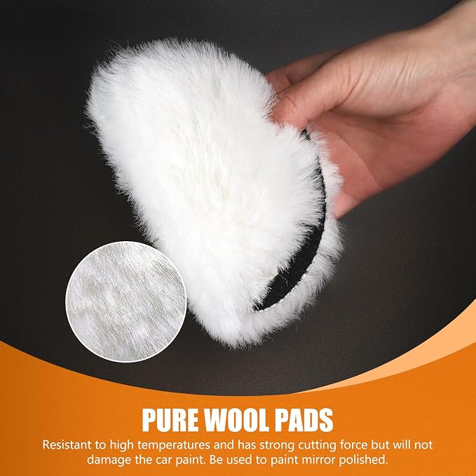 POLIWELL Buffing Polishing Pads 5 Inch, 7Pcs Buffing Sponge Pads Kit 5.5" Face for 5" Backing Plate, Compound Cutting Foam Pads, Wool Pad for Car Buffer Polisher, Compounding Polishing and Waxing