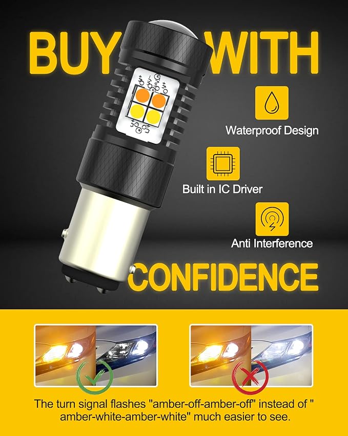 AUXITO 1157 Switchback LED Turn Signal Light Bulbs 2057 2357 7528 BAY15D P21/5W White/Amber Dual Color LED Bulbs with 3030SMD Chipsets for Turn Signal Blinker Parking Daytime Running Tail Lights
