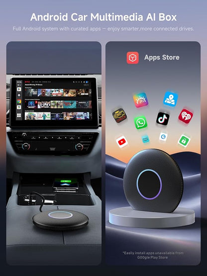 Magic Box CarPlay & Wireless Android Auto Adapter, Full Android OS, Built-in 4G LTE, AI Box Adapter, Plug & Play, Drivechat with AI Skills, WiFi, Bluetooth, Fits for OEM Wired CarPlay Cars