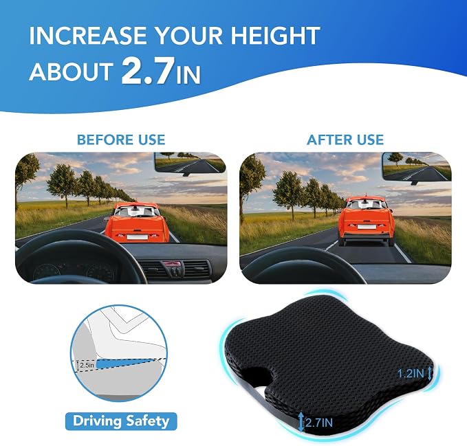 Lofty Aim Car Seat Cushion, Comfort Memory Foam Car Cushions for Driving (Black)