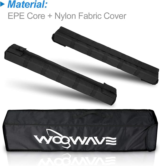 WOOWAVE Kayak Roof Rack Pads Universal Car Roof Rack Soft Premium Surf Crossbars Cross Bars for Surfboard SUP Paddleboard with 2 Waterproof Tie Down Straps and Portable Storage Bag, 33in Long (Pair)