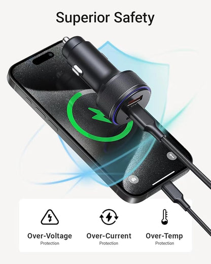 Car Charger for iPhone 17/17 Pro Max USB C Fast Charger,2Pack 90W 3-Port Charger Adapter for iPhone 16/16 Plus/16 Pro/16 Pro Max/15/14/Pro Max/AirPods4/ iPad Pro/Mini, (USB C to C Cable)