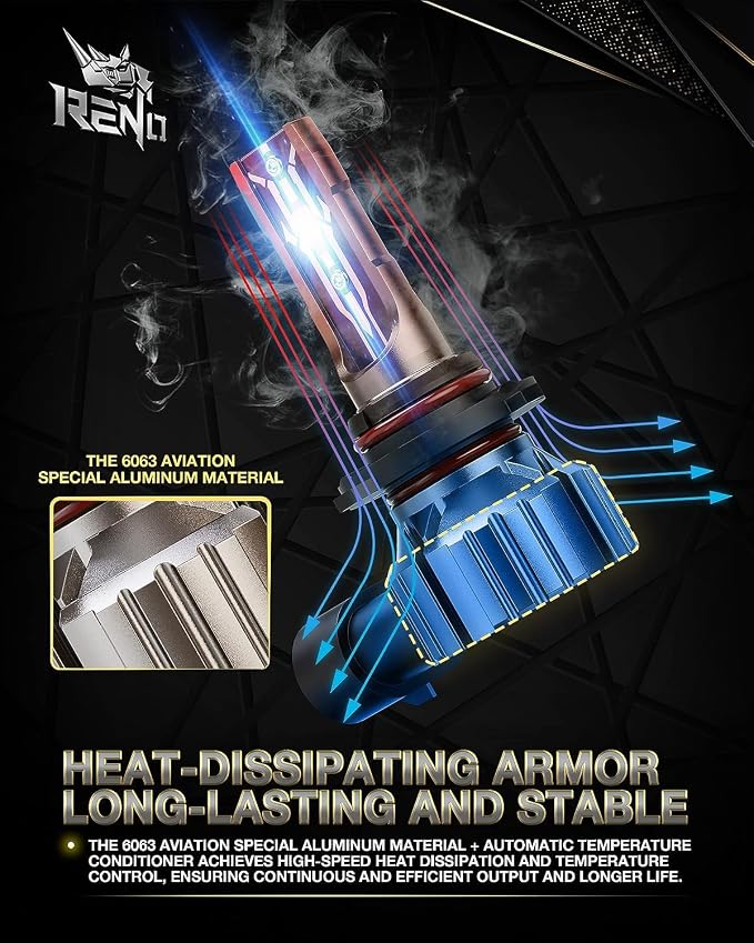 RENO 9005 9006 Bulb Combo, 9006 9005 Fog Bulbs Fanless 6500K 800% Brighter HB4 9006/HB3 9005 Light Bulbs Auxiliary Fog 52000LM Plug and Play, 4 Pack