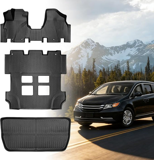 Floor Mats for Honda Odyssey 2011 2012 2013 2014 2015 2017, 2016 Odyssey Floor Mats, 1st and 2nd 3rd Row & Cargo Mat, TPE Non-Slip Waterproof Summer Winter Car Accessories