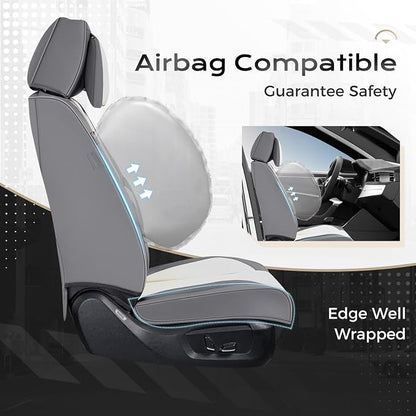 Coverado Seat Covers, Car Seat Covers Front Seats, Car Seat Cover, Car Seat Protector Waterproof, Seat Cushion Nappa Leather with Head Pillow, Carseat Cover Universal Fit for Most Cars (Gray&White)