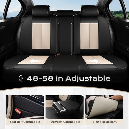 Coverado Car Seat Covers, Leather Seat Covers Full Set, Waterproof Car Seat Protector with Lumbar Support, Automotive Seat Covers Seat Cushions Universal Fit for Most Cars SUV Trucks, (Black&Beige)