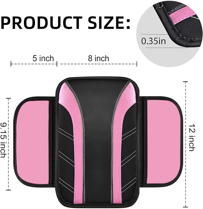 NBTEPEM 6 Pcs Pink Car Accessories Set, Sport Leather Steering Wheel Cover 14.5-15inch Universal, Microfiber Leather Car Center Console Cover, Seat Belt Cushion, Cup Holder Coaster (Black-Pink)