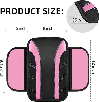 NBTEPEM 6 Pcs Pink Car Accessories Set, Sport Leather Steering Wheel Cover 14.5-15inch Universal, Microfiber Leather Car Center Console Cover, Seat Belt Cushion, Cup Holder Coaster (Black-Pink)
